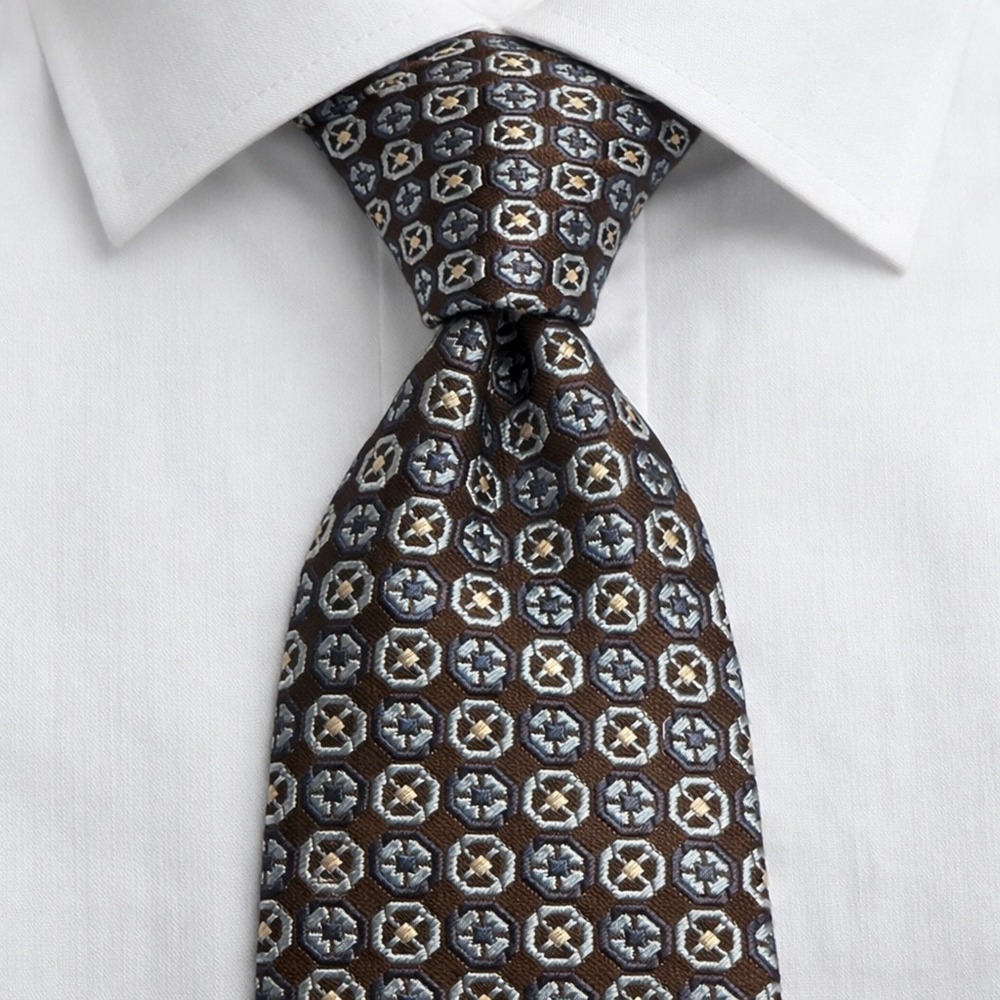 Banana Republic Italy Silk Tie Brown Blue Geometric Medallion Luxury Designer